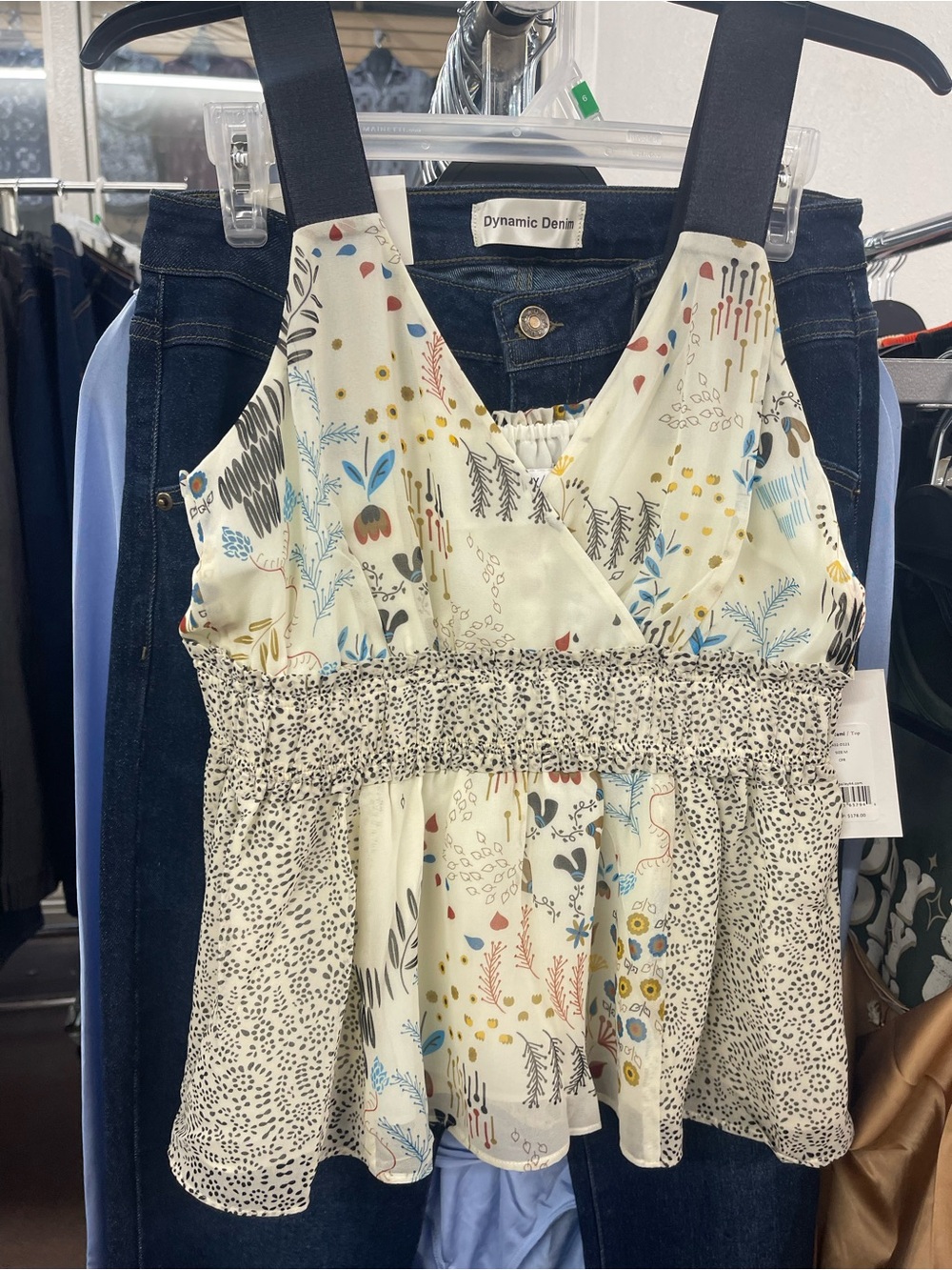 Bailey 44 Cream Floral & Black Dot Tank Top